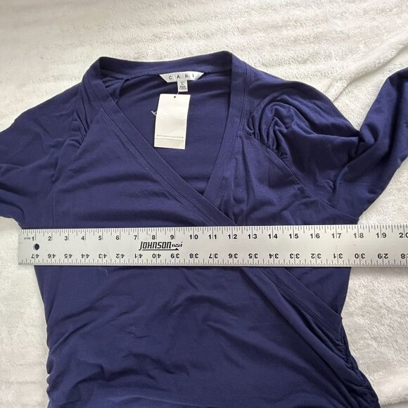 Cabi Womens Blueberry Wrap Top Large Long Sleeve Cotton Blend Stretch #131 New - Picture 7 of 8